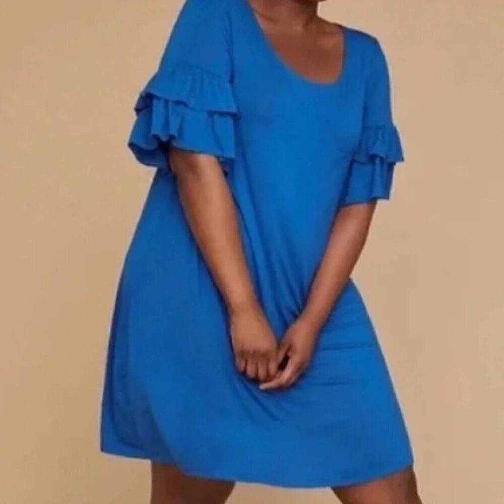 Lane Bryant Ruffle Sleeve Royal Blue T-Shirt Midi Dress